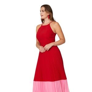 Aidan Mattox Red and Pink Midi Dress
